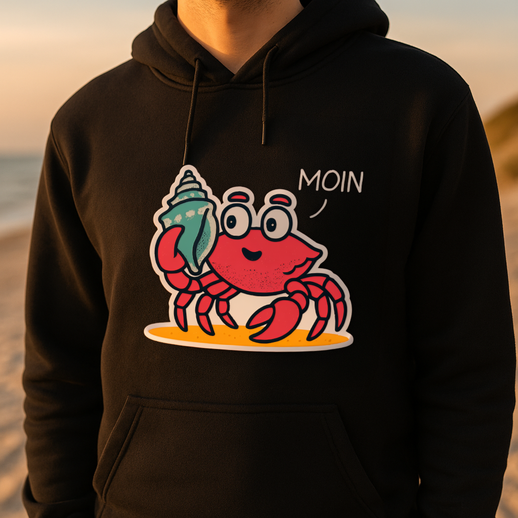 Hoodie Ein Wort reicht. Moin – Einsiedlerkrebs mit Muschelhaus und Nordlicht-Manieren.