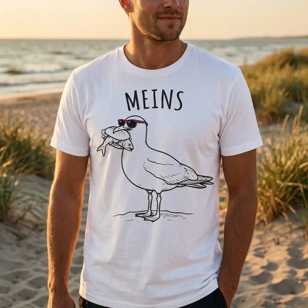 T-Shirt MEINS – Möwe mit Fischbrötchen